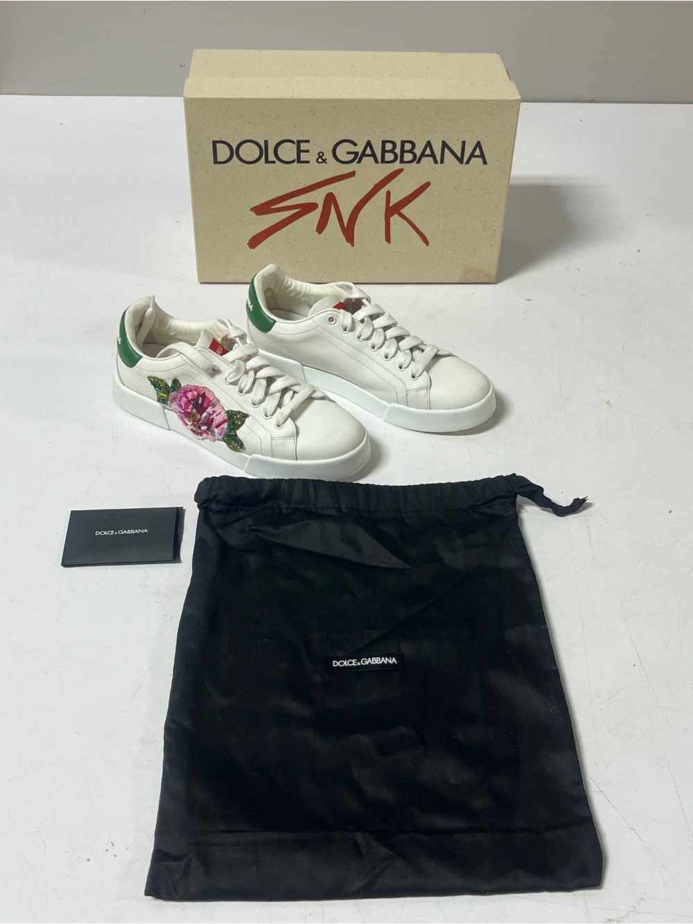 Dolce & Gabbana White Leather Floral Low-Top Sneakers size 38